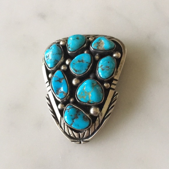 SOLD Vintage Fred Guerro Navajo Turquoise Pin - Picture 8 of 8